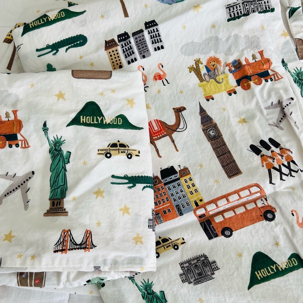 Rifle Paper Co. Globe Trotter Organic Toddler Bed Sheet Set  x Pottery Barn Kids